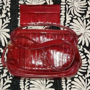 Red Patent Crossbody Shoulder Bag with Matching Wallet